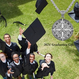 Compass Pendant for Men 925 Sterling Sliver Travel Friendship Pendant Vintage Talisman Inspirational Fathers Gifts Jewelry for Men Women with Stainess Pearl Chain 22+2 inch(60cm)