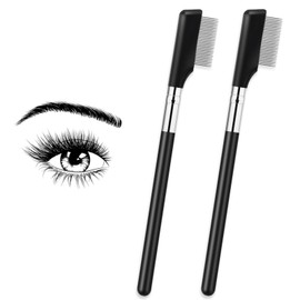 2 Pcs Metal Eyebrow Brushes, Eye Brow Brushes Eyelash Comb Separator Lash Separator Tool Professional Eye Brow Brush Eyebrow Grooming Tool with Metal Teeth Makeup Brush Tools for Women (Black)