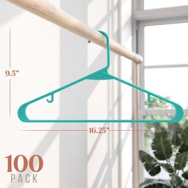 Plastic Hangers 100 Pack Aqua - Clothes Hangers - Makes The Perfect Coat Hanger and General Space Saving Clothes Hangers for Closet - Percheros Ganchos para Colgar Ropa Hangars