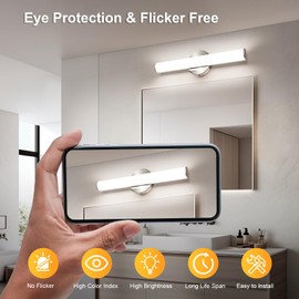 OOWOLF 2 Pack LED Vanity Light Bar for Bathroom, Dimmable Bathroom Light Fixtures 17.3inch 12W 1200LM Over Mirror Lighting Fixture Wall Sconce Modern Vanity Lighting 4000K Brushed Nickel