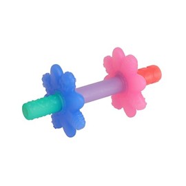 Itzy Ritzy Teensy - Mordedor de tubo hueco texturizado que alcanza los dientes delanteros y los molares traseros, hecho de silicona suave, arco iris rosa