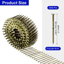 uxcell 3600 Count Siding Nails 2" x 0.091" 15-Degree Ring Shank Full Round Head Collated Wire Coil for Lath and Sheathing Materials