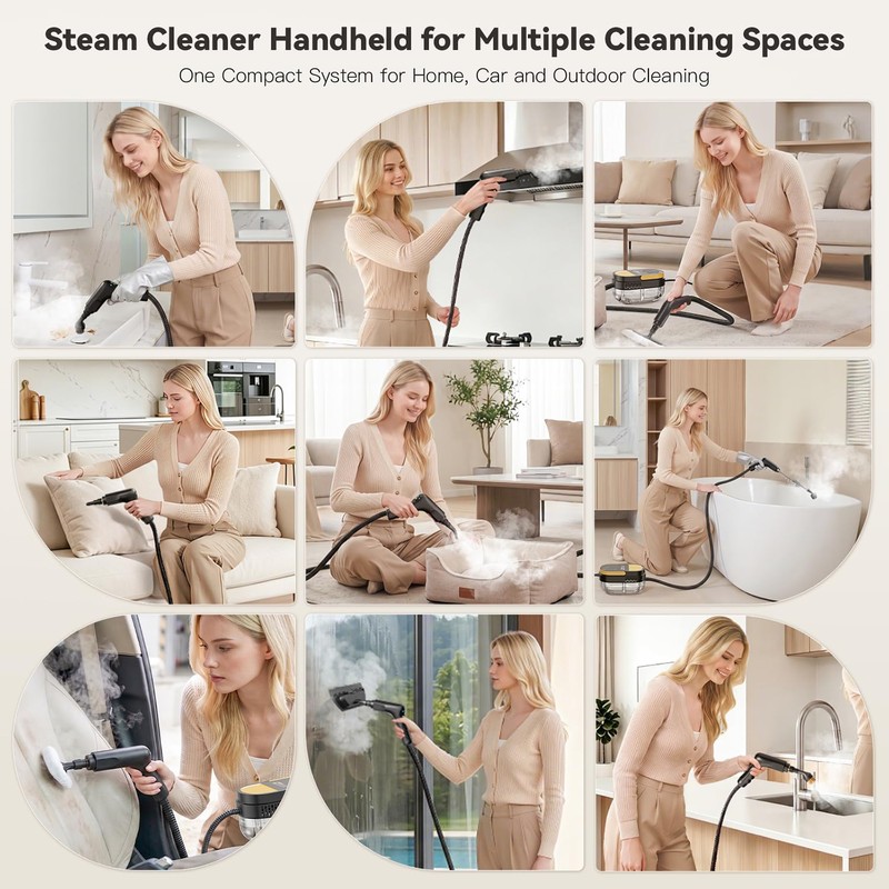 Steam Cleaner, 3 Level Adjustable Handle with 15 Accessories