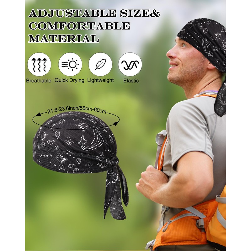 Foaincore 8 Pack Do Rag Skull Caps for Men Sweat