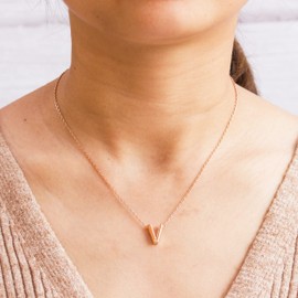 Philip Jones Rose Gold Plated Letter V Initial Chain with Zircondia® Crystals, Crystal, Zircondia crystal