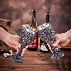 Ottalent Dragon Goblet Black Dragon Heart Shaped Wine Chalice, Dungeons and Dragons Gift,2 pack.