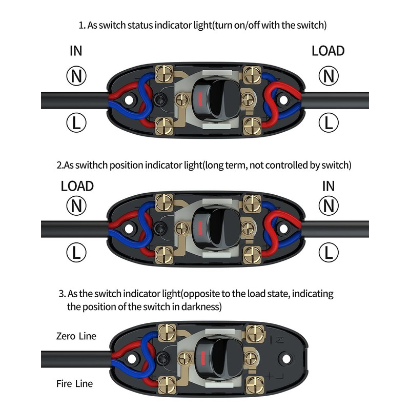 Greluma 3 Pcs 250V 10A Inline Switch Cable Device Switch
