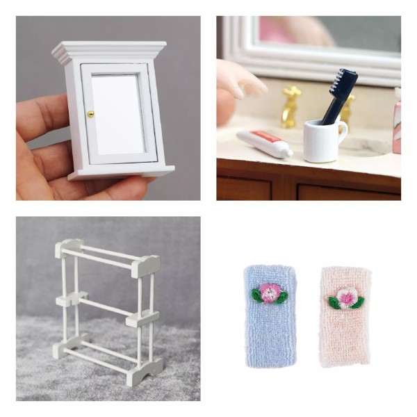 Unbranded (Lot4) 1:12 dollhouse miniature bathroom cabinet Mirror Toothbrush towels