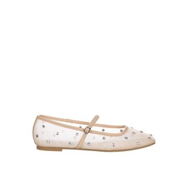 Michael By Michael Shannon Miller - Women's Dressy Mesh Rhinestone Mary Jane Ballet Flats Nude, Size 7.5 Medium Width
