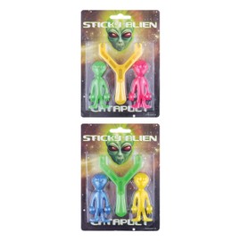 Henbrandt 10 x Children’s Alien Catapult Slingshot with Two Aliens Sticky Alien Toy Target Practice Rubber Novelty Party Bag Favours Loot Bag Fillers Stocking Fillers for Boys and Girls