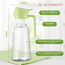 CHUBBY CHEEKS 20oz Kitchen Maiden 2-in-1 Oil Dispenser - 20oz Glass Oil Spray Bottle for Air Fryer, Salad, Frying, BBQ - Food-grade Oil Mister in Vibrant Green
