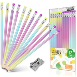 Ainiv Gradient Pencils #2 HB, Number 2 Pencils with Eraser, 12 Pieces Macaron Pencils Graphite Pencils Wood-Cased Pencils,Gift Pencils for Kids, Adults, School, Office, Wedding Party Favors