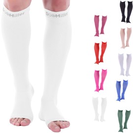 Doc Miller Open Toe Compression Socks, 15-20 mmHg, Toeless Compression Socks Women and Men for Maternity, Shin Splints & Calf Recovery, 1 Pair White Knee High Small Size
