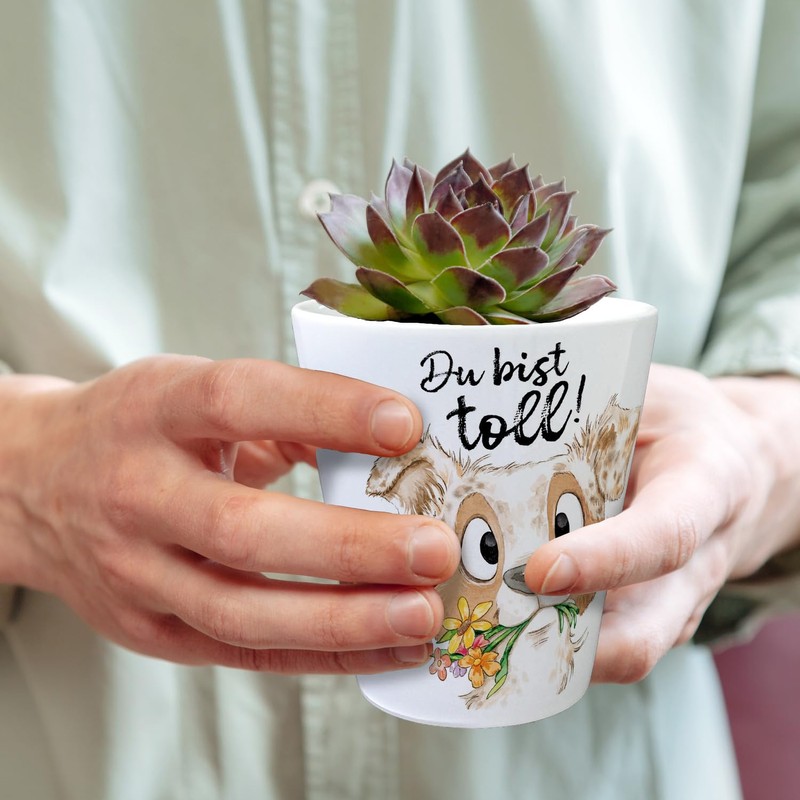 Dog Flower Pot with Saying "Du bist toll Hundemensch Aussie