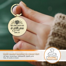 Christian Art Gifts Inspirational Gold Metal Scripture Keychain for Teachers: Teach Encourage Inspire Encouraging Bible Verse Accessory for Women, Round Coated Keyring for Purses/Car Keys, Pink Floral