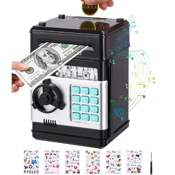 Birshe Electronic Money Box Safe, Money Box, Number Bank Money Boxes for Children, Safe, Digital ATM Piggy Bank, Money Box, Large with Cute Stickers, Christmas, Birthday Gifts for Girls and Boys