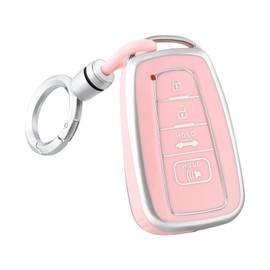 OFF WE GO for Toyota Key Fob Cover with Keychain, Soft TPU Protection Key Case fits 2018-2022 Camry RAV4 Highlander Avalon C-HR Prius Corolla GT86 Smart Key Case Holder, Silver Pink