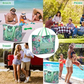 Myhozee Beach Bag XXL Family Swimming Bag Women's Beach Bag with Zip Summer Beach Bag Waterproof Sandproof for Pool Beach Trip Picnic Travel, jungle