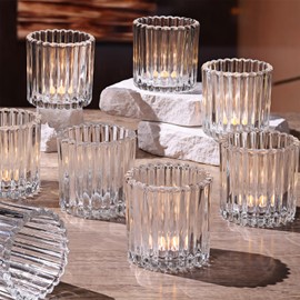 REISEN 8pcs Large Clear Ribbed Votive Candle Holders, 2.95"2.95", Tealight Candle Holders for Weddings, Formal Events, Glass Candle Holder for Table Centerpieces