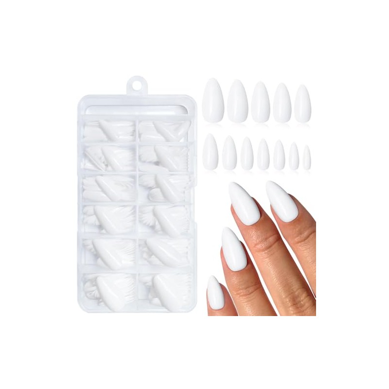 LunarCharm 240 Pieces White Almond Press-on Nails Medium Size False