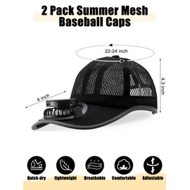 Yaomiao 2 Pcs Baseball Cap with Solar Fan Unisex Sun Protection USB Charging Fan Mesh Hat for Summer Outdoor(Black,Beige)