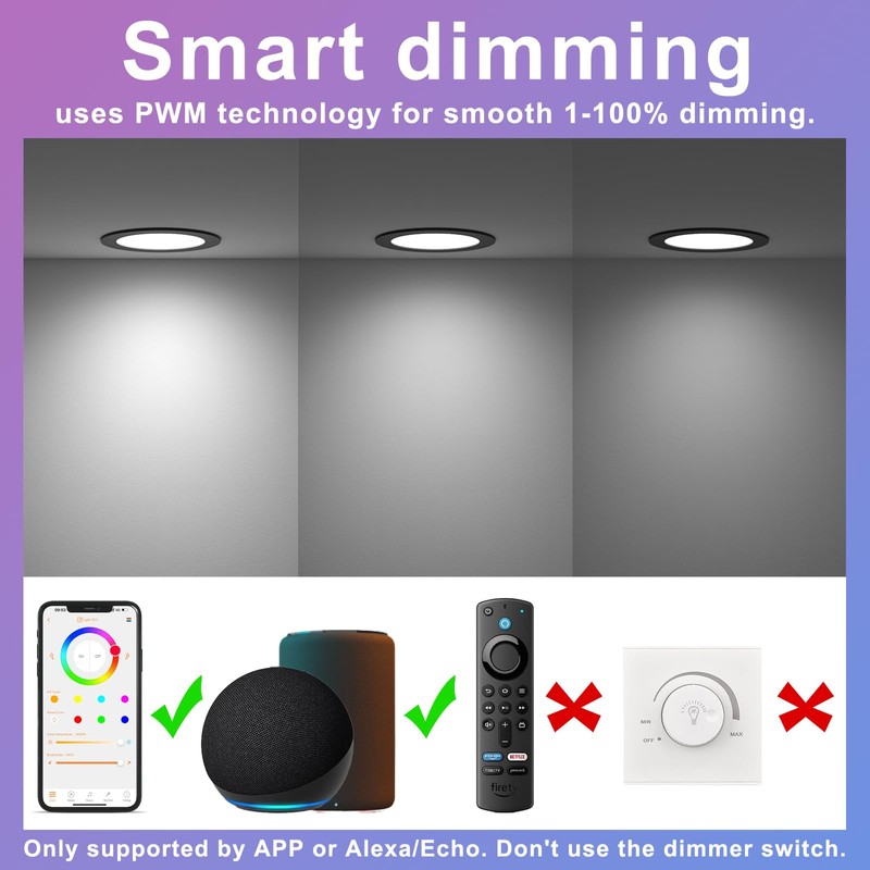 SikSog Smart Recessed Lighting 4 Inch Black RGBCW Color Changing