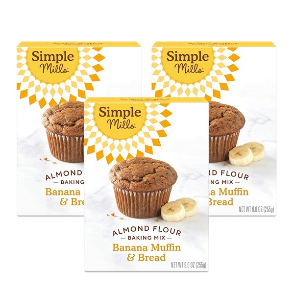 Simple Mills Almond Flour Baking Mix, Gluten Free Banana Bread Mix, Muffin Pan Ready, Made with whole foods, 3 Count (Packaging May Vary)
