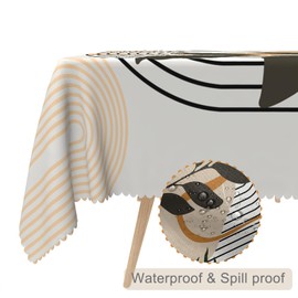 TTQYFNM 54x78inches Boho Mid Century Tablecloth Abstract Geometric Leaves Moon Modern Minimalist Plant Fabric Table Cloth Spill Proof Washable Table Cover for Dining Room Kitchen Indoor Outdoor Use