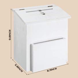 Rustic White Suggestion Box with Lock Wooden Ballot Comment Box White Wood Donation Box Wooden Raffle Box Ballot Box for Card Mailbox Donation Collection Ballot Voting Wall Mounted or Freestanding