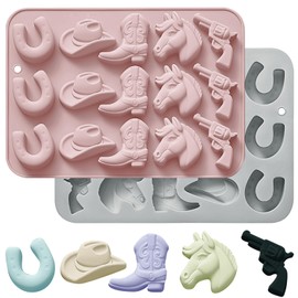 2 Cowboy-Schokoladenformen, Backformen aus Silikon, Hut, Stiefel, Pferdesattelform, Süßigkeitenformen, Western-Mottoparty für Wackelpudding, Eiswürfel, Cupcake-Dekorationen, Ton
