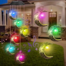 Qoosea Solar Moon Wind Chimes Outdoor Solar Wind Chimes LED Solar Wind Chimes Waterproof Wind Chimes 7-Color Changing for Home Garden Decor