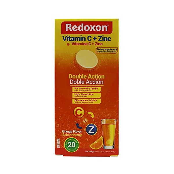 Redoxon Vitamin C + Zinc, Effervescent Tablets of Vitamin C and Zinc, Helps Support Your Immune System, Orange Flavor, 20 Effervescent Tablets, 2.82 Oz, Box