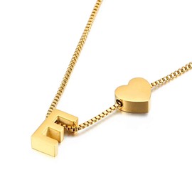 Qings Letter E Gold Plated Love Pendant Necklace Exquisite Heart Fashion Alphabet A-Z Combination as Birthday Gift for Women and Girls