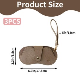 BieFuDan 3 Pack Soft Leather Sunglasses Bag, Portable Eyeglass Case Holder Slim Glasses Pouch with Button Clip Wrist Strap, Eyewear Sleeve for Women Men