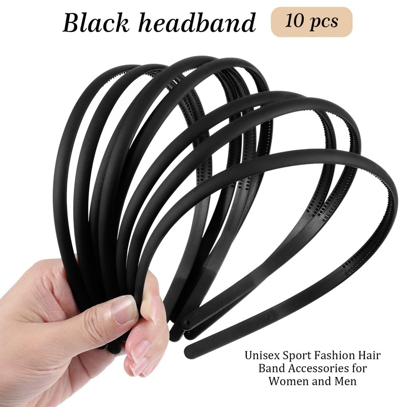 HJZHII 10 Pcs Plastic Headband, Black Non-Slip Headbands for Women
