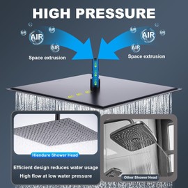 Shower Head,12 Inch Rainfall Shower Head in Matte Black,High Presssure Adjustable Ultra-Thin Stainless Steel Top Sprayer
