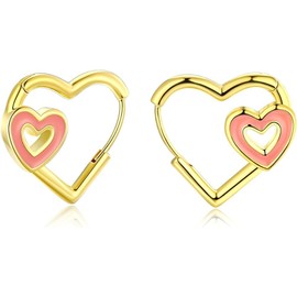 Heart Hoop Earrings for Women 14K Gold Plated Hypoallergenic Heart Shaped Earrings for Girls Jewelry Gift Brass, Brass, Brass.