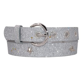 EANAGO Superstar Glitter Belt for Children - Modern Children's Belt with Star Studs for Girls - Belt Children Girls, silver