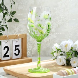 NymphFable 15oz Bunte Weingläser Blume Vogel Libelle 100% Handbemaltes Glas Geschenkideen Geburtstagsgeschenk Für Freund Familie
