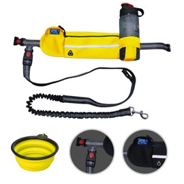 PET NEWS Dog Leash for Medium and Small Dogs (up to 25kg, not for Large Dogs) - Comfortable, Waterproof Bag with Reflective Stitching - Includes Collapsible Bowl and Roll of 15 Waste Bags.(Yellow)