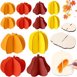 Yalikop 36 Pcs Fall Crafts Set Large Wooden Pumpkin Cutouts, 8inch 5inch 3D Unfinished Wooden Slices to Paint, Table DIY Decor for Thanksgiving Autumn Harvest Handmade Tiered Tray Ornaments Blank