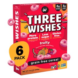 Plant-Based and Vegan Breakfast Cereal by Three Wishes - Fruity, 6 Pack - More Protein and Less Sugar Snack - Gluten-Free, Grain-Free - Non-GMO