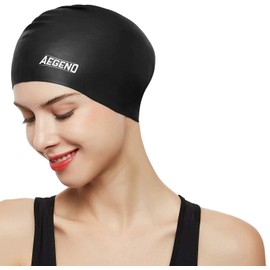Aegend Swim Caps for Long Hair, Durable Silicone Swimming Caps for Women Men Adults Youths, Easy to Put On and Off, Waterproof Swim Hats Bathing Caps to Keep Hair Dry, 1 Pack, Black