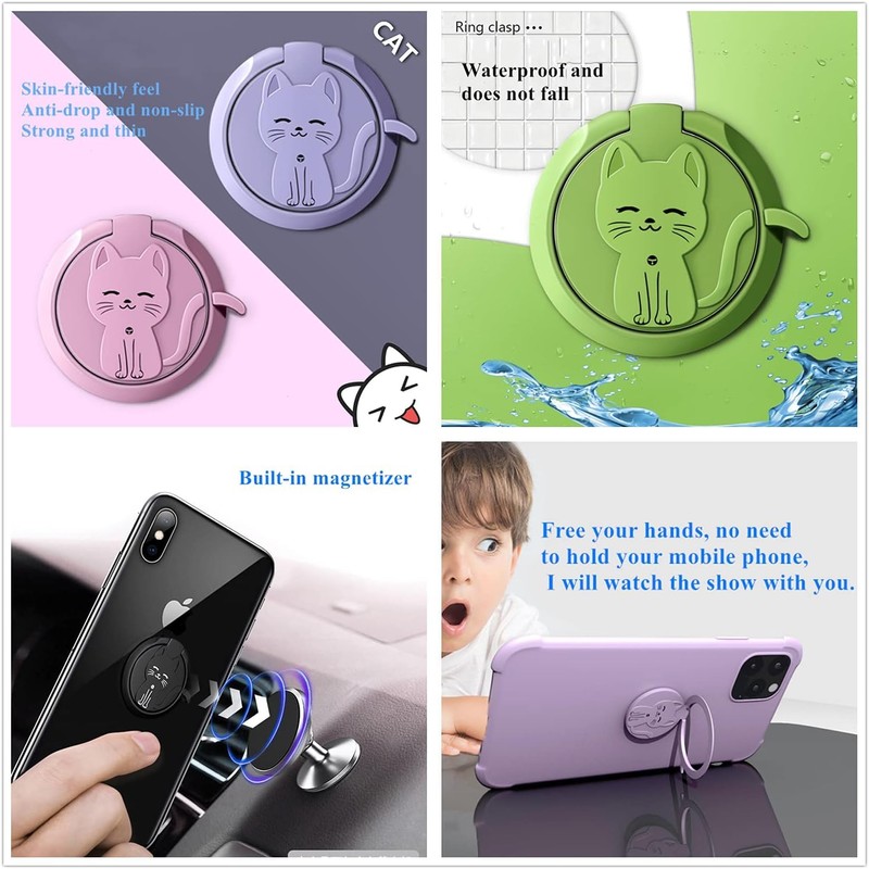 360 Rotation Metal Ultra-Thin Cute Cat Cell Phone Ring Buckle