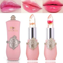 2 Pack Crystal Flower Jelly Lipstick,Magic Color Changing Lipstick,PH Clear Temperature Color Changing Lip Gloss,Lip Balm,Long Lasting Nourishing Moisturizing Lip Stick Set(Set A)