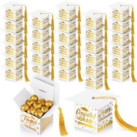 TaoBary 30 Pcs Graduation Cap Candy Box 2026 Graduation Decorations Party Favors Gifts Grad Cap Box with Tassel for Candy Chocolate Biscuit Supplies(White)
