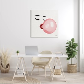 Stupell Industries Glamorous Face Blowing Bubble Gum Bold Lips, Designed by Janelle Penner Canvas Wall Art, 30 x 30, Pink