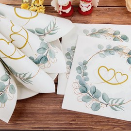 Servietten Hochzeit, 32 Stück Servietten Herz Eukalyptus Tischdeko, Servietten Goldene Hochzeit 33x33cm, Servietten Personalisiert für Wedding Valentinstag Jubiläum Party