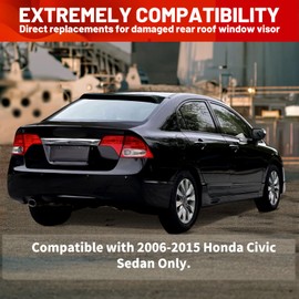 ECOTRIC Roof Spoiler Compatible with 2006-2015 Honda Civic 4DR Sedan, Window Deflector Black Rear Visor Vent Wing, ABS Guards Shade