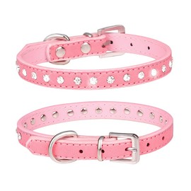 Pimaodog Rhinestone Dog Collar Suede Leather Crystal Diamond Colorful Bling Girl Puppy Cat Collars XS Small Pets (S, Pink)